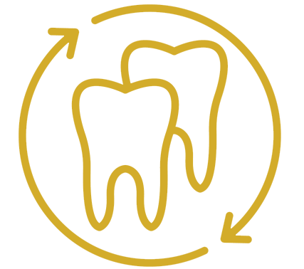 The image features a stylized graphic representation of a tooth with a circular flow around it, suggesting a process or cycle related to dental care or oral health education.